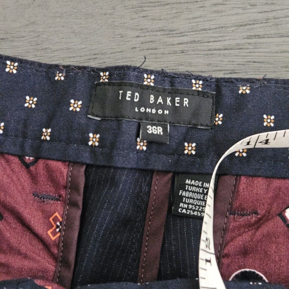 Ted Baker London SAMMEI Slim Fit Pinstripe Pants Navy Size 36R Flat Front Office - Picture 5 of 8